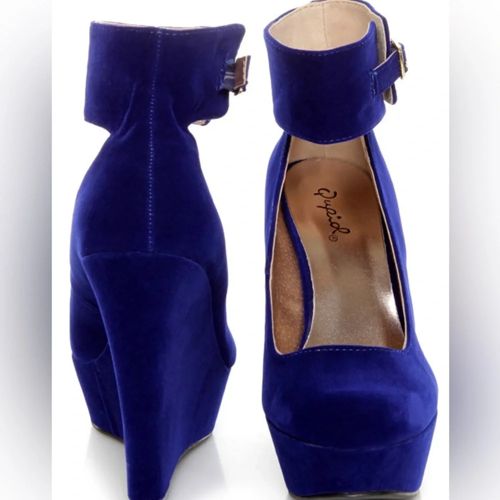 🎓Qupid Royal Blue Platform Heels